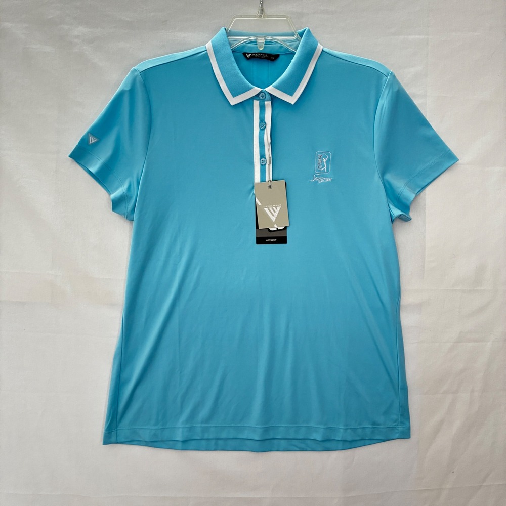 Levelwear Ainsley Polo Womens Large Mute Blue TPC Sawgrass Golf Shirt NWT Preppy